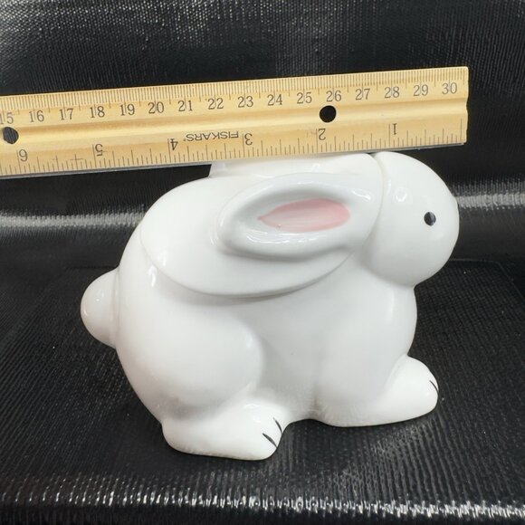 Global Designs Connections White Ceramic Bunny Rabbit Canister Jar Container Lid - Picture 3 of 9